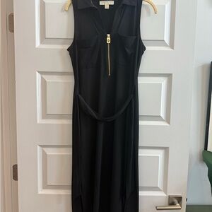 MICHAEL Michael Kors Black Midi Dress with Gold Accent